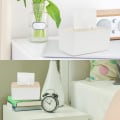 Miniatyrbillede 5 af 6: Servietbeholder med bambus top, rektangulær, plast, 21 * 13 * 9,5 cm, servietdispenser til stue, kontor, bil, badeværelse White