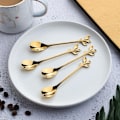 Miniatyrbillede 2 af 5: Små kaffeskeer søde guld blad form mini rustfrit stål espresso skeer til dessert teskeer omrøring blanding ske (gylden) (6stk)