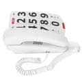 Fastnettelefon med store knapper: En kablet fastnettelefon med store, letlæselige knapper og ringetoner.
