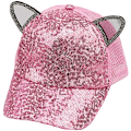 Miniatyrbillede 1 af 4: Piger Drenge Sparkle Sequin Baseball Cap Katteøre Peak Justerbar Solhat Pink
