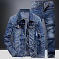 Mænds forårs- og efterårsklassiske denimdragt Mænds slanke mikro-stretch todelte jakkejeans 5X mørkeblå dark blue L
