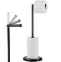 Toiletpapirholder, fritstående toiletpapirholder med opbevaring til badeværelse sort