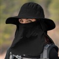 Miniatyrbilde 3 av 3: Dame utendørshatt Camping Fiske Sykling Solbeskyttelse Hatt Cap med Avtakbar Klaff Nakkebeskytter Anti-UV Black