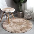 Fluffy, raggete rundt teppe til stue og soverom i kamelfarge 140cm Kamel 140cm Camel