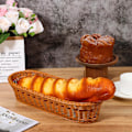 Miniatyrbilde 4 av 7: Imitert rotting vevd brødkurv: Oval lang brødkurv dekorativ matserveringsbrett snacks beholder holder frukt display bolle oppbevaringskurv