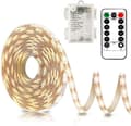 3m batteridrevne LED-striper med fjernkontroll, 90 LED-lys stripe vanntett, 8 moduser, dimbar, timer, selvklebende, kan klippes (varm hvit)