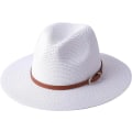 Miniatyrbilde 1 av 5: Menns og kvinners UPF50 sammenleggbar sommerhatt av strå med bred brem Fedora solhatt for stranden (hvit, én størrelse)