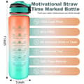 1-pack - 1 l vattenflaska med sugrör och timer Orange-Grön Orange-Green
