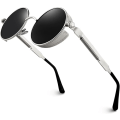 Pikkukuva 1 / 3: Retro pyöreä ympyrä polarisoidut Steampunk aurinkolasit miehille ja naisille UV-suojalla Silver/Black