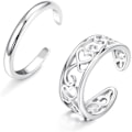Miniatyrbilde 1 av 7: Åpent tåringsett, tåring for kvinner og jenter, justerbar, minimalistisk, cubic zirconia, hjerte, blomst