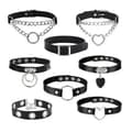 8-pack choker-halsband i PU-läder, svart