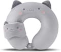 1 st resekudde och sovmaskset – söt resehalskudde, mjukt minnesskum (grå kattdesign) gray