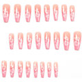 Miniatyrbilde 3 av 5: Gradient Trykk på Negler, 24PCS Blanke Lange Rosa Falske Negler Hjerte Falske Negler Full Dekk Design Negler Tips for Kvinner Daglig Dekorasjon pink