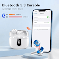 Pikkukuva 5 / 6: Langattomat nappikuulokkeet, 50 tunnin toistoaika Bluetooth-kuulokkeet, Bluetooth-kuulokkeet 5.3, korvassa 4 ENC-puhelun melunvaimennusmikrofonilla, bassobuusti 85% WHITE