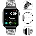 Miniatyrbillede 2 af 5: Kompatibel med Apple Watch-rem 42mm 44mm 45mm, dame krystal diamant bling armbånd erstatningsrem til iwatch serie black 42/44/45MM
