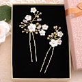 Miniatyrbild 2 av 5: Bröllopshårnålar Silver Sparkly Rhinestones Pärlor Blomhårnål Brudhårprydnader Gorgeous (Guld)