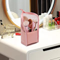 Miniatyrbillede 4 af 5: Makeup børste taske halv klar stående lynlås pung (Pink) pink