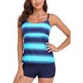 Pikkukuva 3 / 5: Naisten uima-asu Gradient Color Tankini Set Top shortsit matalavyötäröinen urheilullinen uimapuku bikinit blue L