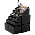 Miniatyrbillede 1 af 5: Makeup Organizer 3 stykker Kosmetisk opbevaringsboks med 6 skuffer (sort)