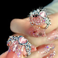 Miniatyrbillede 1 af 8: Modehjertering Cat Eye Peach Heart Justerbare Dameringe J