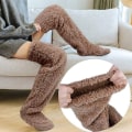 Miniatyrbillede 3 af 8: Over Knee High Fuzzy Long Socks Plysstrømper Ben Gray