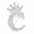 Miniatyrbillede 1 af 8: Fashion Crown 26 begyndelsesbogstaver A til Z Crystal Rhinestone Broo Silver-C
