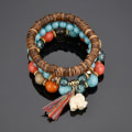 Miniatyrbillede 1 af 6: 3 stk/sæt bohemia multilayer elefant kvast perler charm armbånd Blue