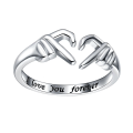 Miniatyrbilde 5 av 5: Double Hand Heart Par Ringer Love Heart Justerbar Vennskap Silver