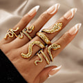 Miniatyrbillede 3 af 8: 4 stk Snake Ring Sæt Kvinder Mænd Geometrisk Krystal Åben Sølv Rin 4pcs sliver