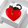 Miniatyrbild 2 av 7: Mode Love Heart Lazy Cat Emalj Brosch Pin For Women Lapel J