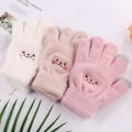 Miniatyrbilde 5 av 8: Mote Smile Face Printing Hansker Mobiltelefon Touch Soft Fluf khaki