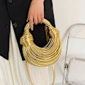 Miniatyrbilde 3 av 8: Håndvesker For Dame Håndvevde Nudler Poser Rope Knotted Pulled Ho Gold