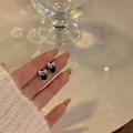 Miniatyrbilde 5 av 5: Øredobber for kvinner Asymmetrical e Bowknot Black Heart Drop Earrin