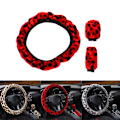 Miniatyrbilde 2 av 6: 3 stk /sett Leopard Fluff Plysj rattdeksel Red