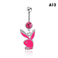 Miniatyrbilde 1 av 5: 1 PC Bunny Dangle Belly Ring Asfaltert CZ Gems kirurgisk stål A12