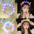 Miniatyrbillede 5 af 8: LED Feather Wreath Crown Light-Up lysende hovedbeklædning til piger 4(color light white)