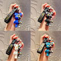 Miniatyrbilde 8 av 8: Robot Mekanisk Bjørn nøkkelring Lær nøkkelring for menn kvinner Blue