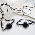 Miniatyrbillede 4 af 8: Fairy Style Temperament Sort Camellia Choker Langt bånd Vinta A2