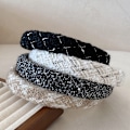 Miniatyrbilde 4 av 8: Retro Lattice Tweed Pannebånd For Dame Hårbånd Solid Svamp A4