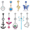 Pikkukuva 3 / 5: Zircon Dangle naparenkaat Heart Butterfly Navel Ring Pie A1