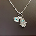 Pikkukuva 4 / 7: Fatima Palm kaulakoru Evil Eye Hamsa käsiketju riipus korut Silver