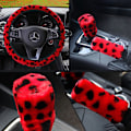 Miniatyrbilde 4 av 6: 3 stk /sett Leopard Fluff Plysj rattdeksel Red