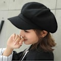 Miniatyrbillede 4 af 8: Mode Kvinder Baret Efterår Vinter Octagonal Cap Hatte Kunstner Pai Black