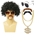 Miniatyrbild 1 av 8: 1 set herr kort lockig syntetisk cosplay peruk 70-tal 80-tal disco hal A4