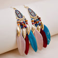 Miniatyrbild 7 av 8: Summer Bohemian Long Feather Dangle Örhängen För Kvinnor Beach Ta white