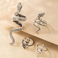 Miniatyrbillede 5 af 8: 4 stk Snake Ring Sæt Kvinder Mænd Geometrisk Krystal Åben Sølv Rin 4pcs sliver