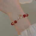 Pikkukuva 1 / 5: Golden Rose Natural Red Akaatti pyöreät helmet säädettävä rannekoru W