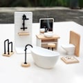 Miniatyrbillede 1 af 7: 1:12 Dukkehus Miniaturesæt Brusebad Toilet Badekar Kommode