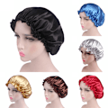 Miniatyrbilde 2 av 4: Silke Satin Nattsøvn Cap Hår Bonnet Hat Head Cover Black