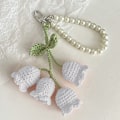Miniatyrbilde 1 av 8: 1 Stk Flower Knitted Keychain Nøkkelring Dame Heklet Ullblomst White